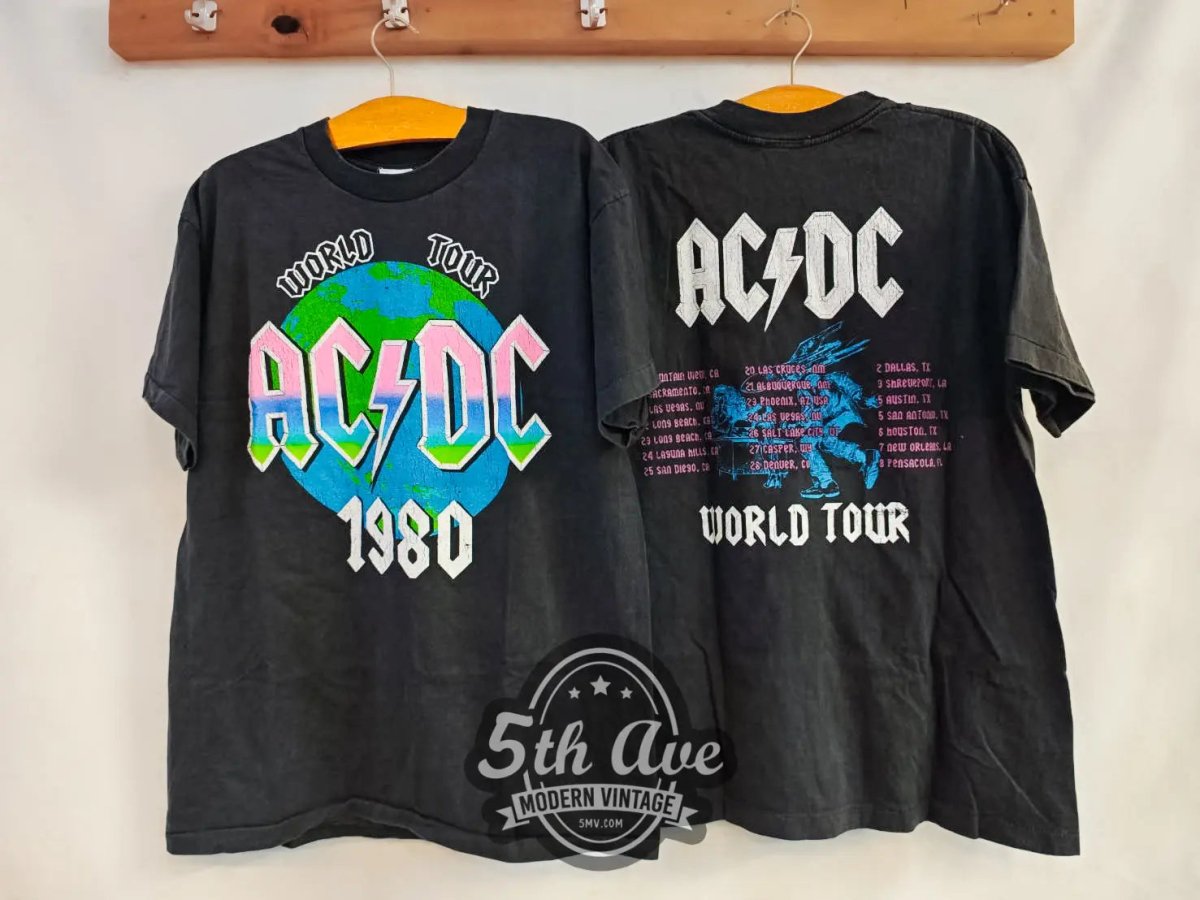 AC/DC Back In Black World Tour 1980 new vintage band t-shirt