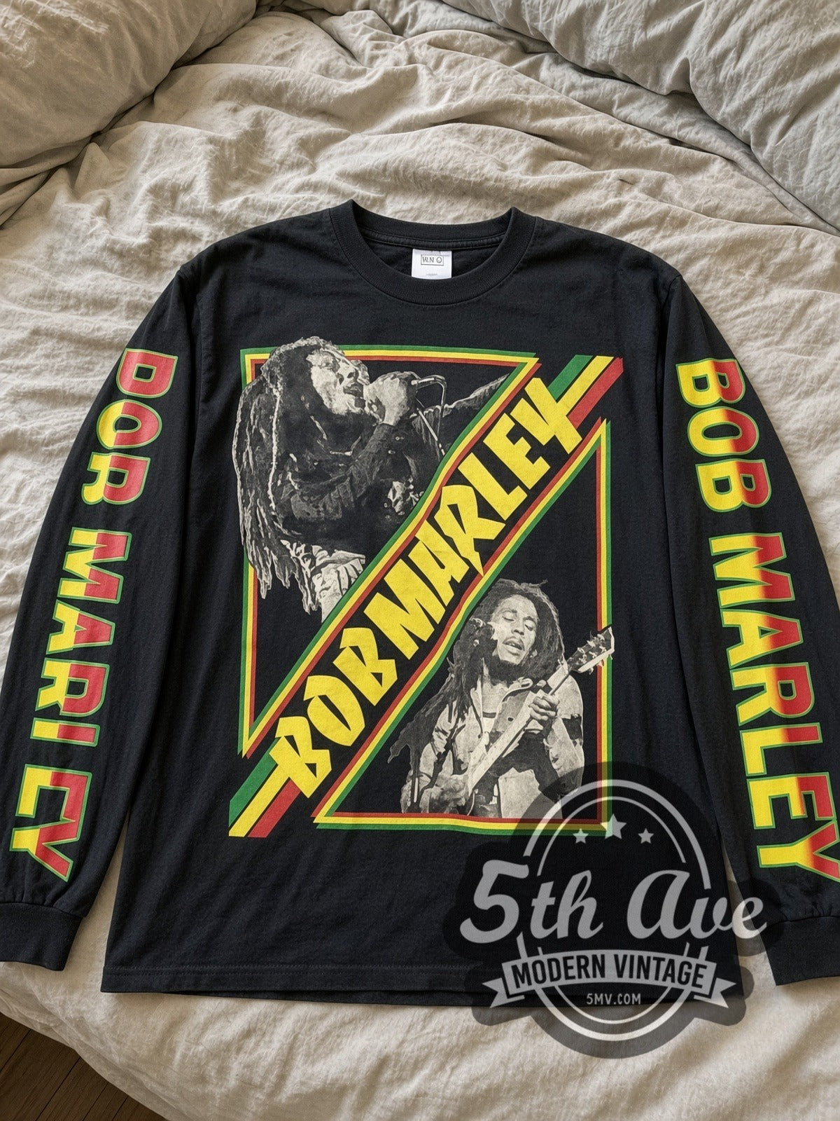 Bob Marley Diagonal Photos vintage band long sleeve tee laid flat