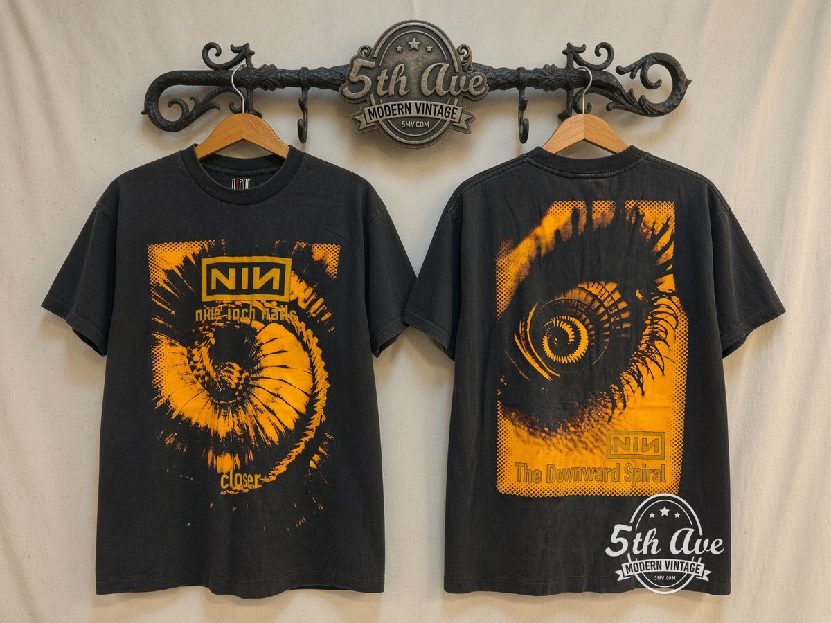 Nine Inch Nails vintage band t-shirt front and back on rack