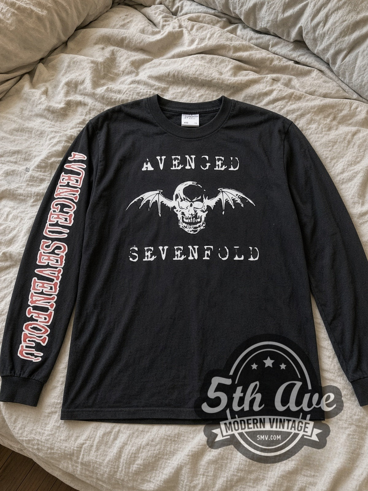 Avenged Sevenfold Deathbat Logo vintage band long sleeve tee laid flat