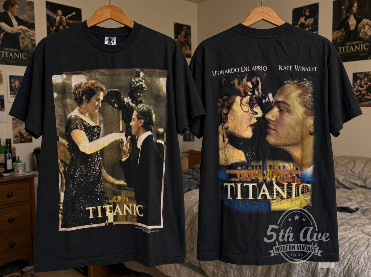 Titanic vintage band t-shirt on bed