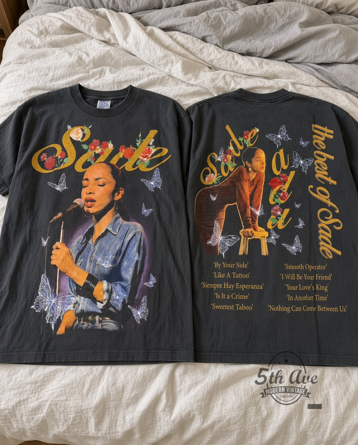 Sade – The Best of Sade vintage t-shirt laid on bed