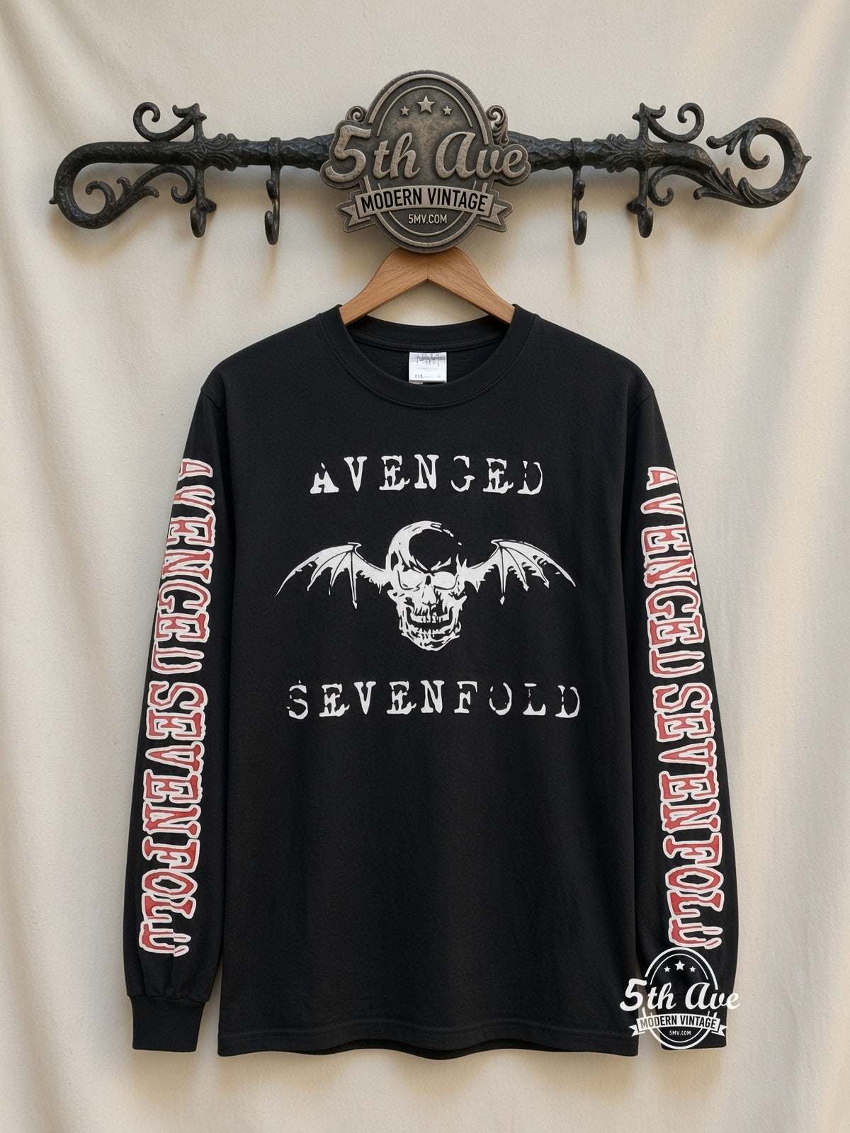 ETS LS 02 Avenged Sevenfold Deathbat Logo long sleeve vintage tee on rack, front