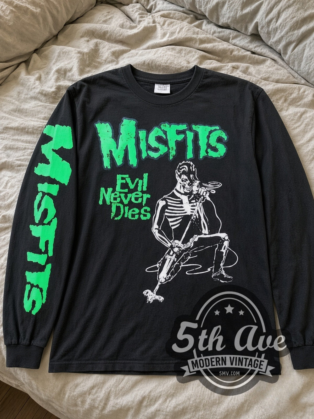 Misfits Evil Never Dies Skeleton vintage band long sleeve tee laid flat