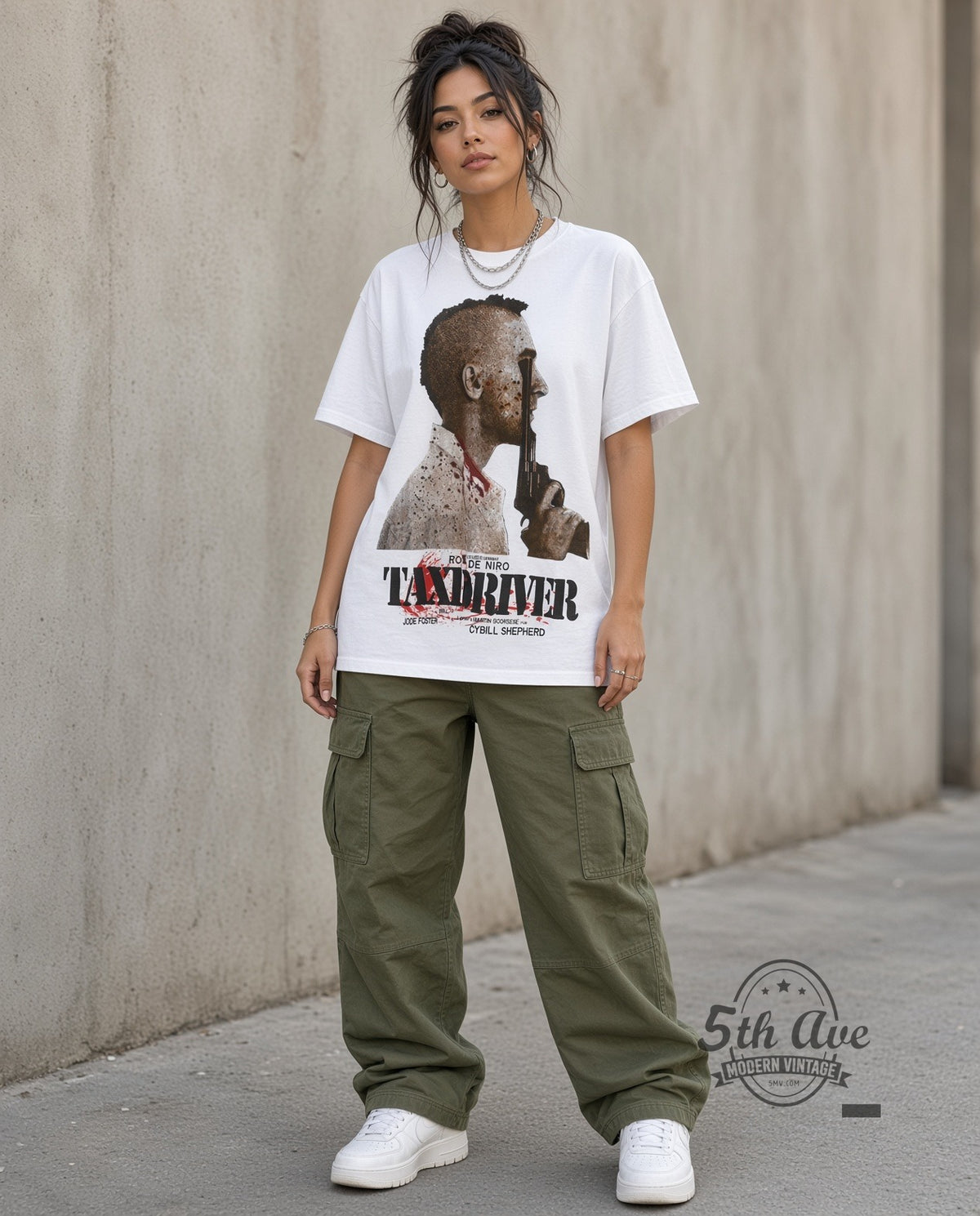 Model wearing Taxi Driver vintage band t-shirt