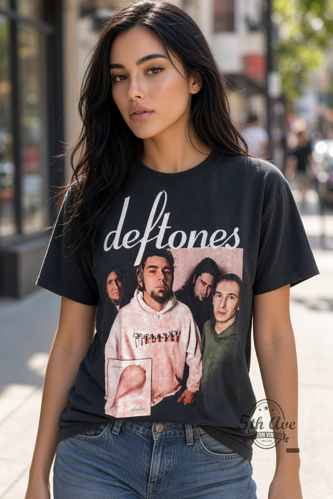 Model wearing Deftones – UK Adrenaline vintage band tee