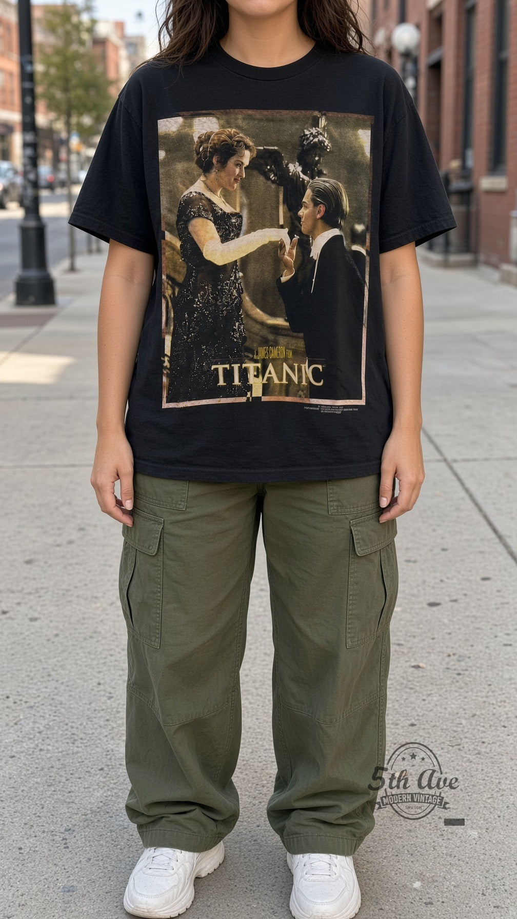Model wearing Titanic vintage band t-shirt