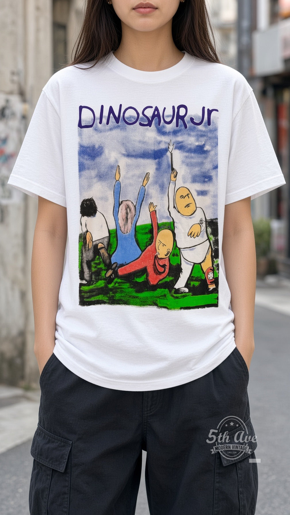 Model wearing Dinosaur Jr – Australasia / Japan 1995 vintage band tee