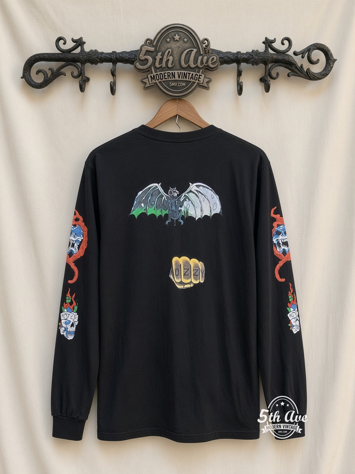 ETS LS 04 Ozzy Osbourne Flaming Blue Demon long sleeve vintage tee on rack, back