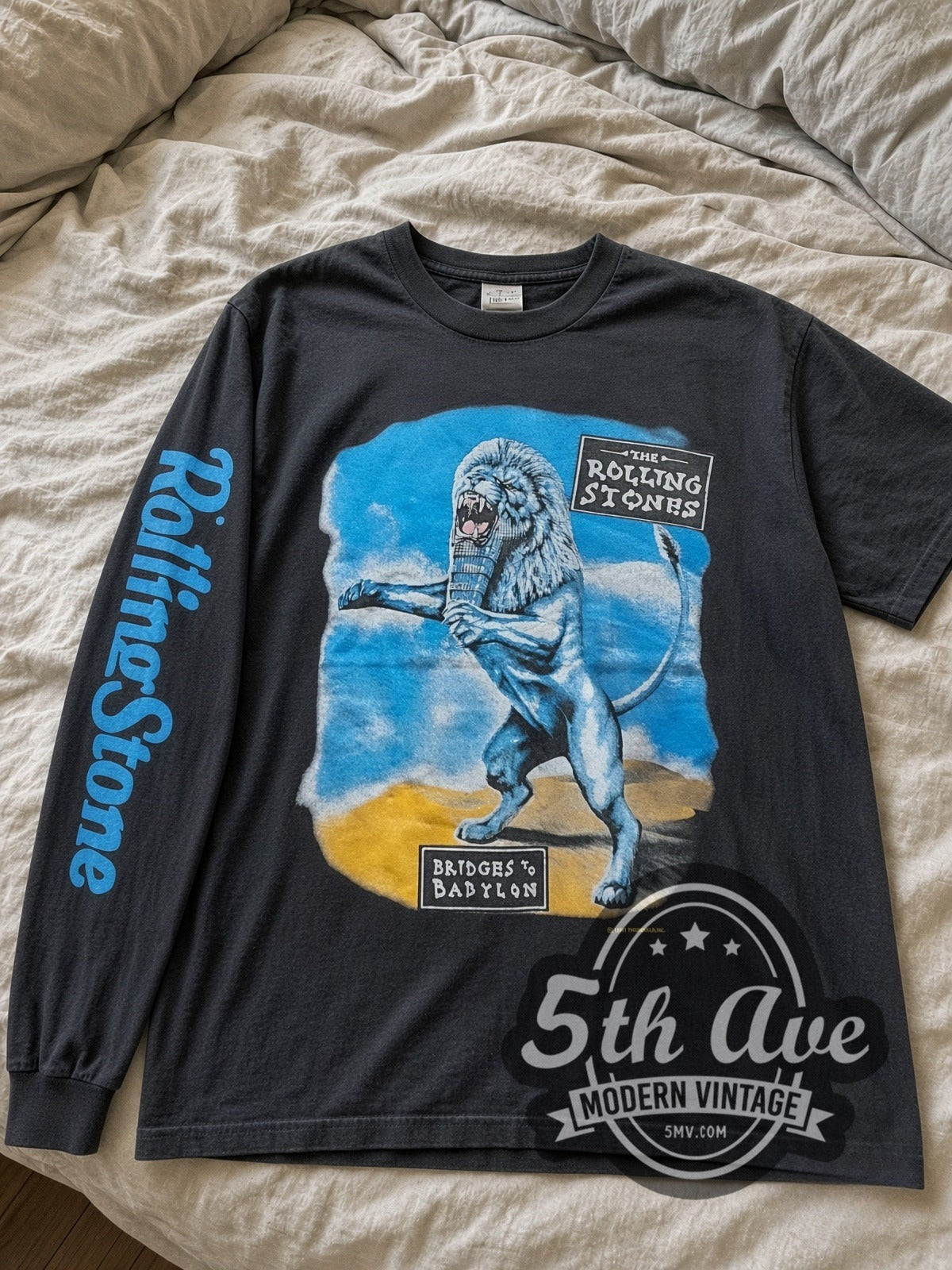 The Rolling Stones Bridges to Babylon Lion vintage band long sleeve tee laid flat