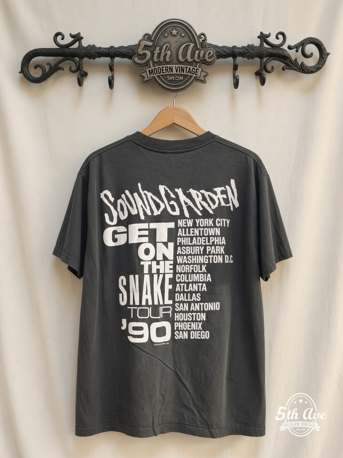 Soundgarden Get on the Snake Tour 1990 vintage t-shirt back on rack