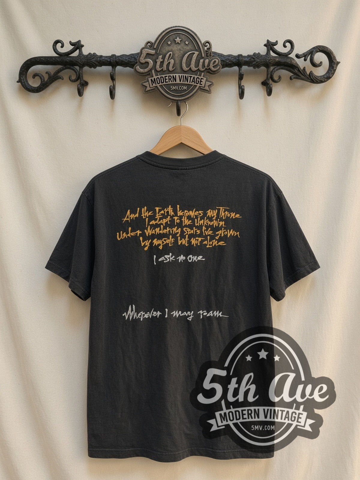 Metallica Wherever I May Roam vintage band t-shirt, back view on a display rack