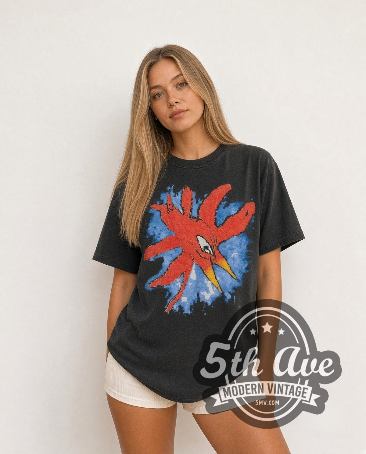 Model wearing The Cure Wish Tour 1992 vintage band t-shirt in black