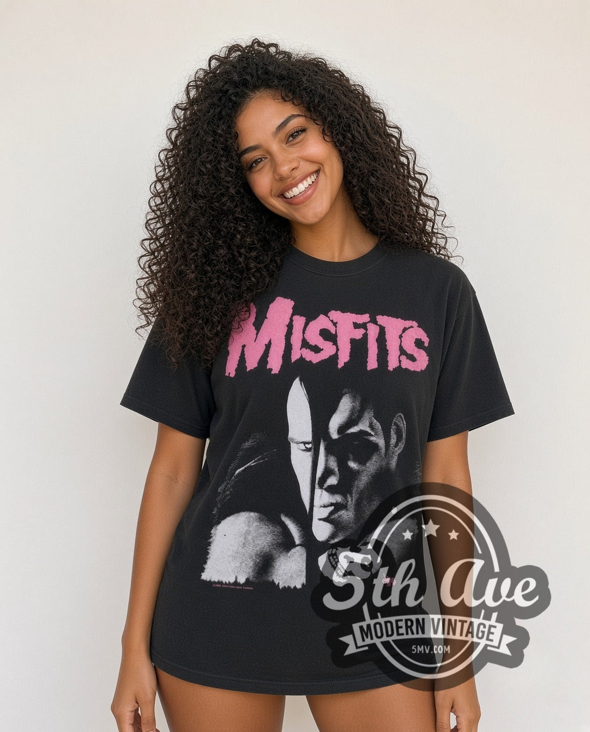 Model wearing the Misfits Crimson Ghost vintage band t-shirt in black