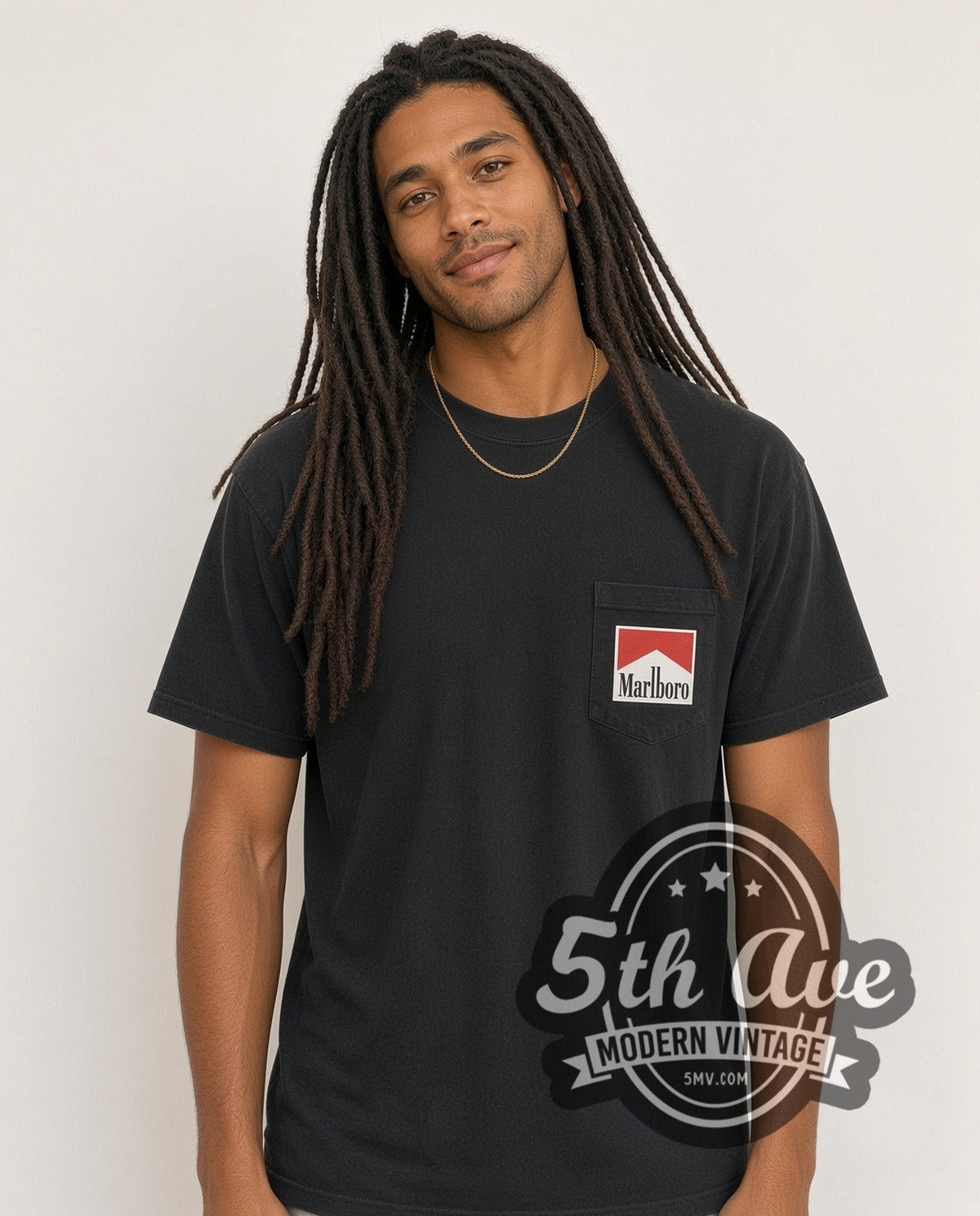 Model wearing the Marlboro Snake Pass vintage graphic tee in black