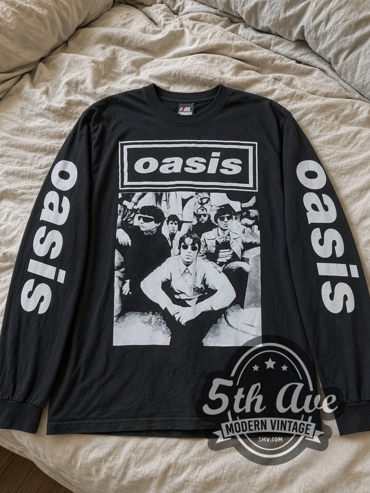 Oasis Band Photo vintage band long sleeve tee laid flat