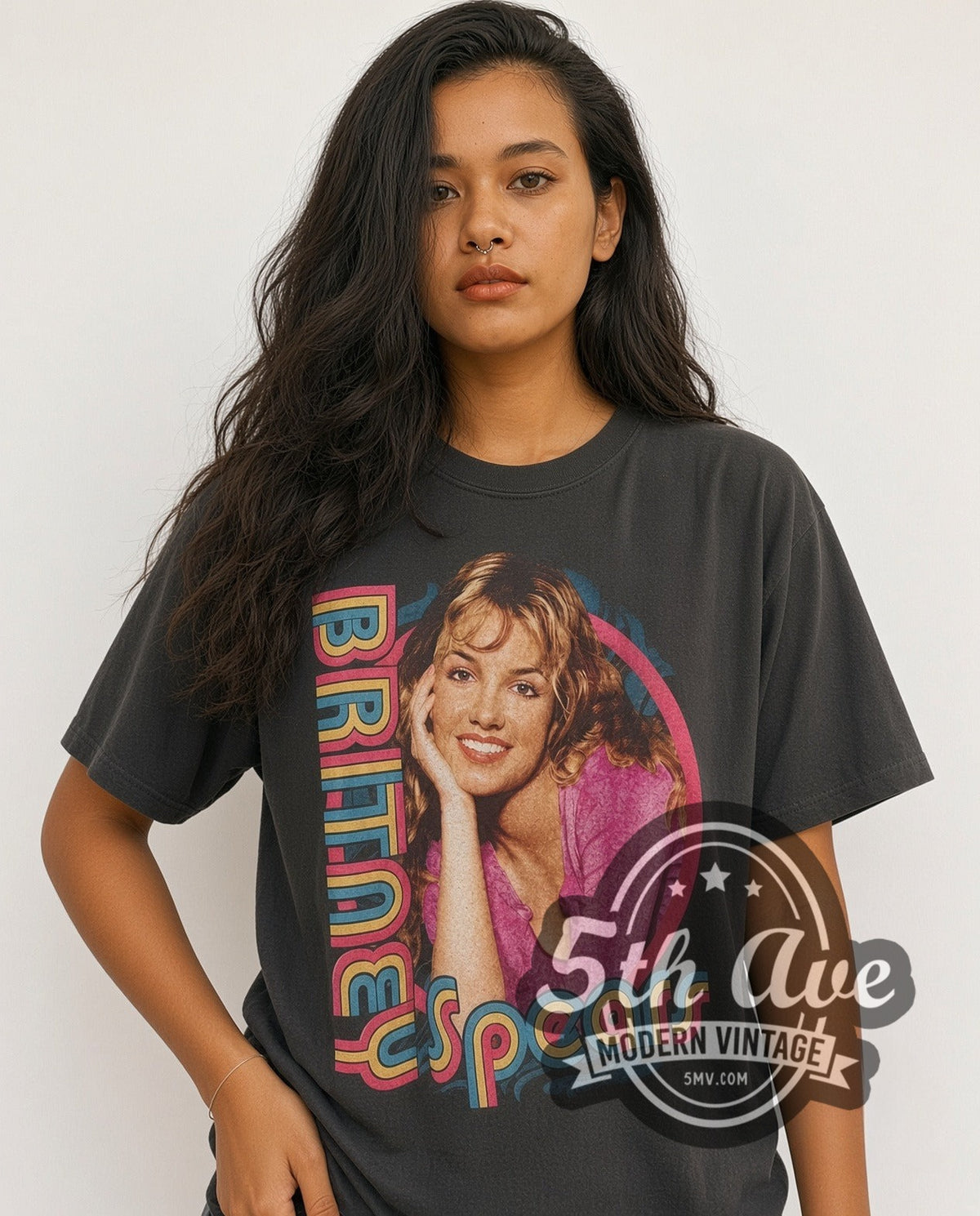 Model wearing the Britney Spears Baby One More Time vintage band t-shirt, photo 4