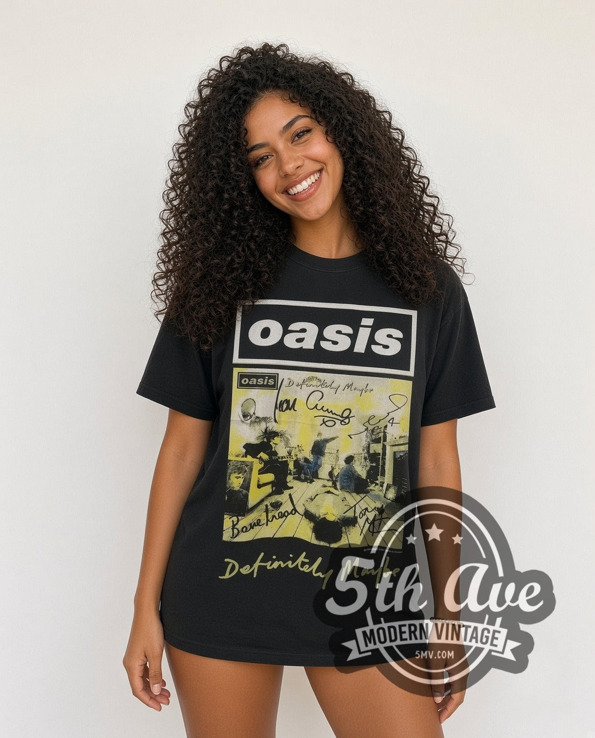 Model wearing the Oasis Definitely Maybe vintage band t-shirt