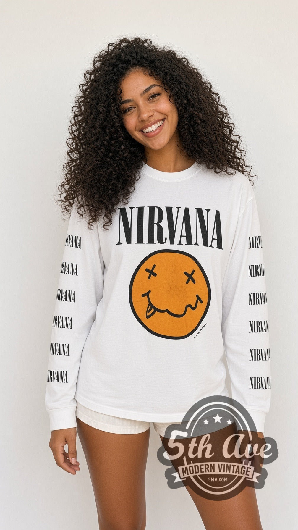 Model wearing the Nirvana and Butthole Surfers Chokebore Concert vintage band t-shirt