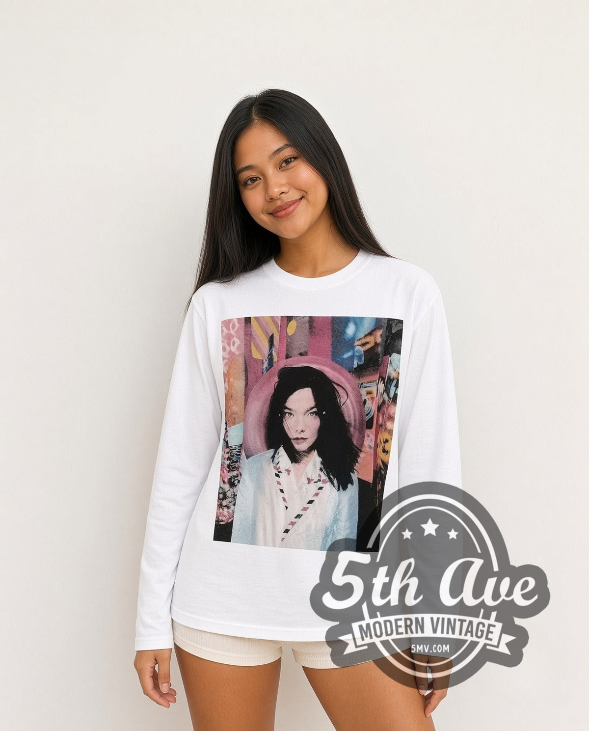 Model wearing the Björk Post Album vintage band long sleeve t-shirt