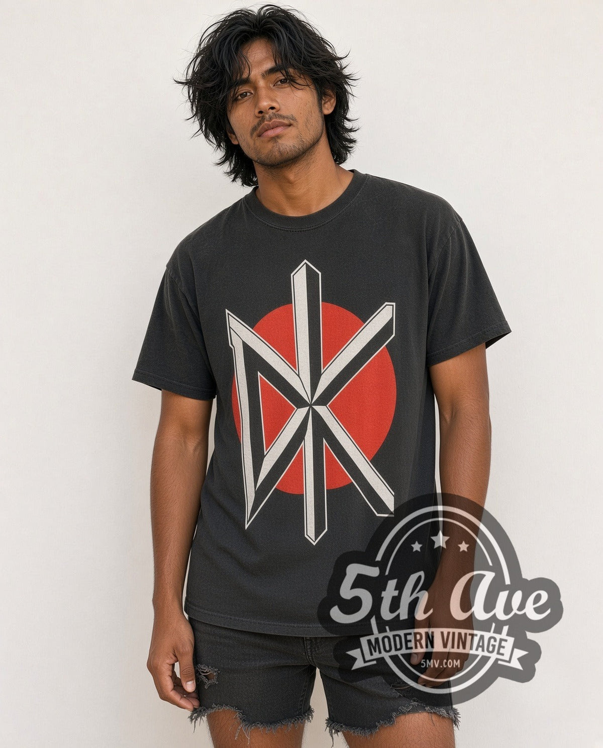 Model wearing the Dead Kennedys vintage band t-shirt