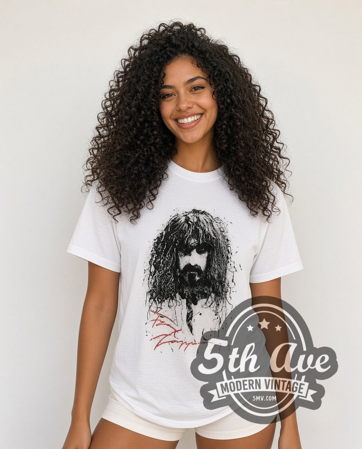 Model wearing the Frank Zappa Portrait Sketch Red Signature vintage band t-shirt