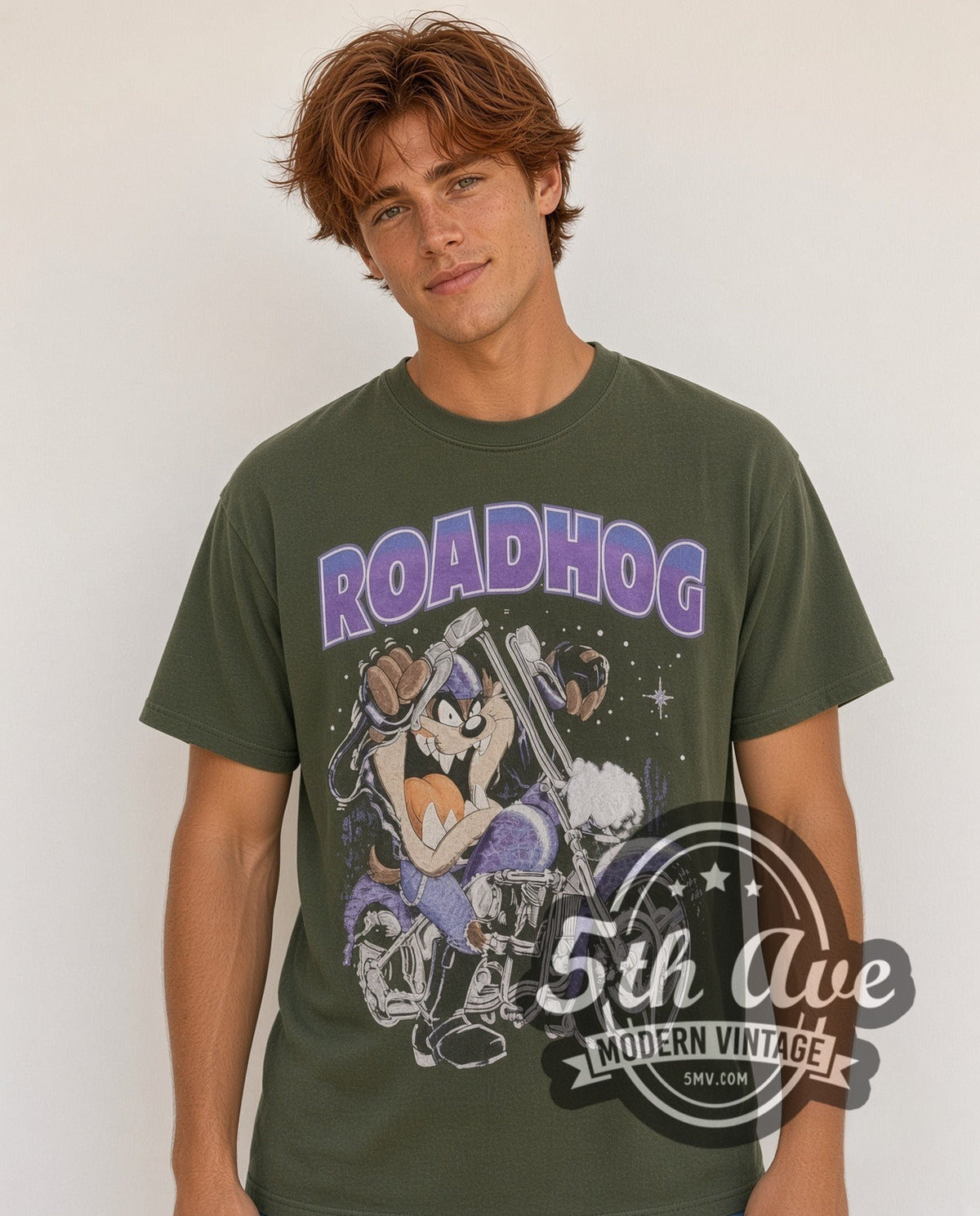 Model wearing the Taz Roadhog Harley Davidson vintage Harley tee