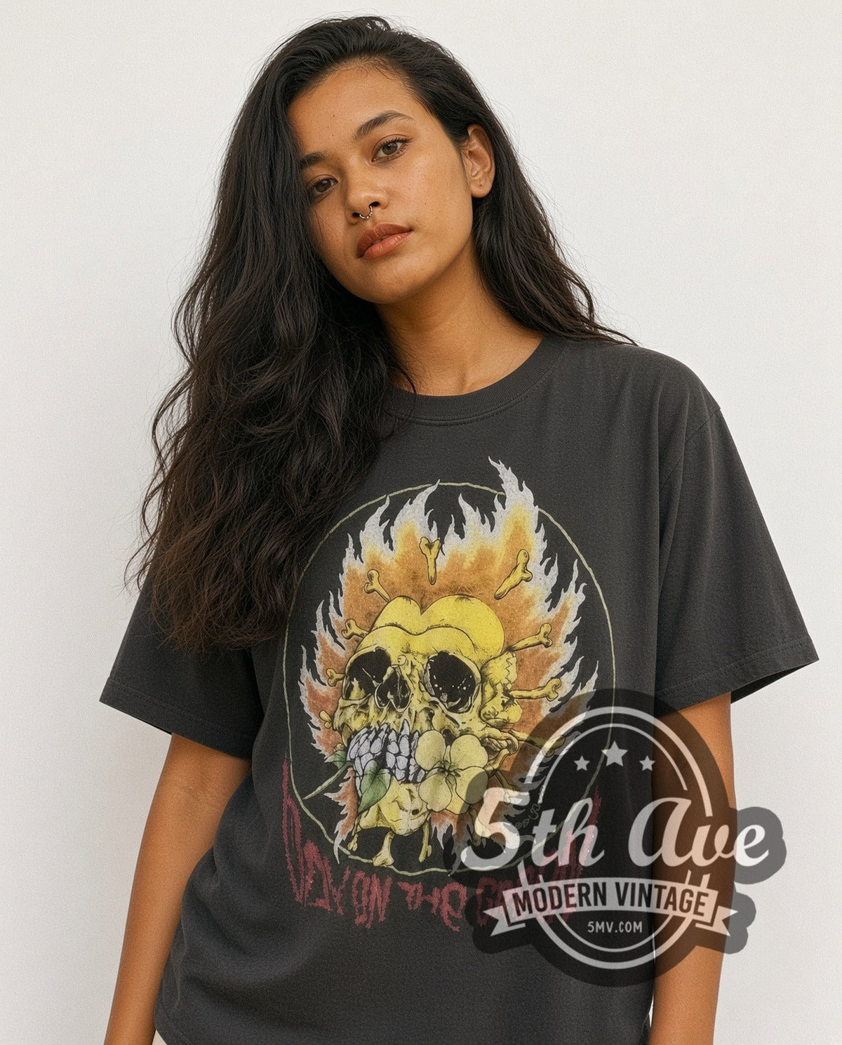 Model wearing the Metallica and Friends 1991 vintage band t-shirt