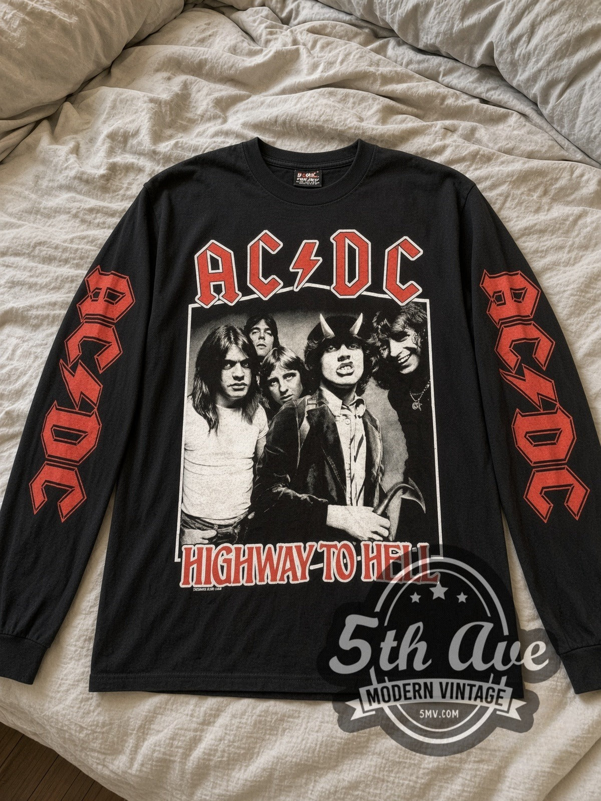 AC/DC Highway to Hell Band Photo vintage band long sleeve tee laid flat