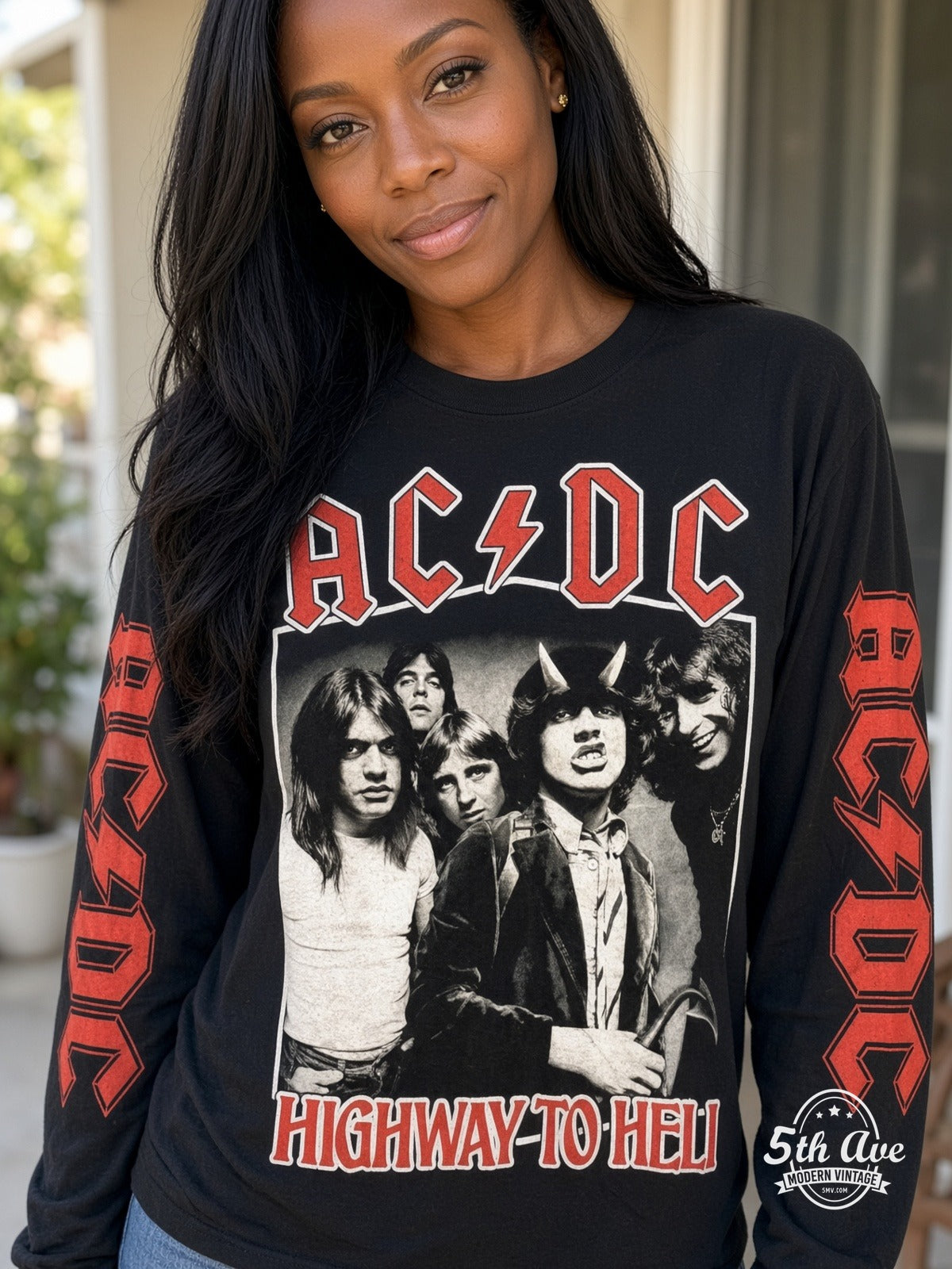 ETS LS 13 AC/DC Highway to Hell Band Photo long sleeve vintage tee worn by a model