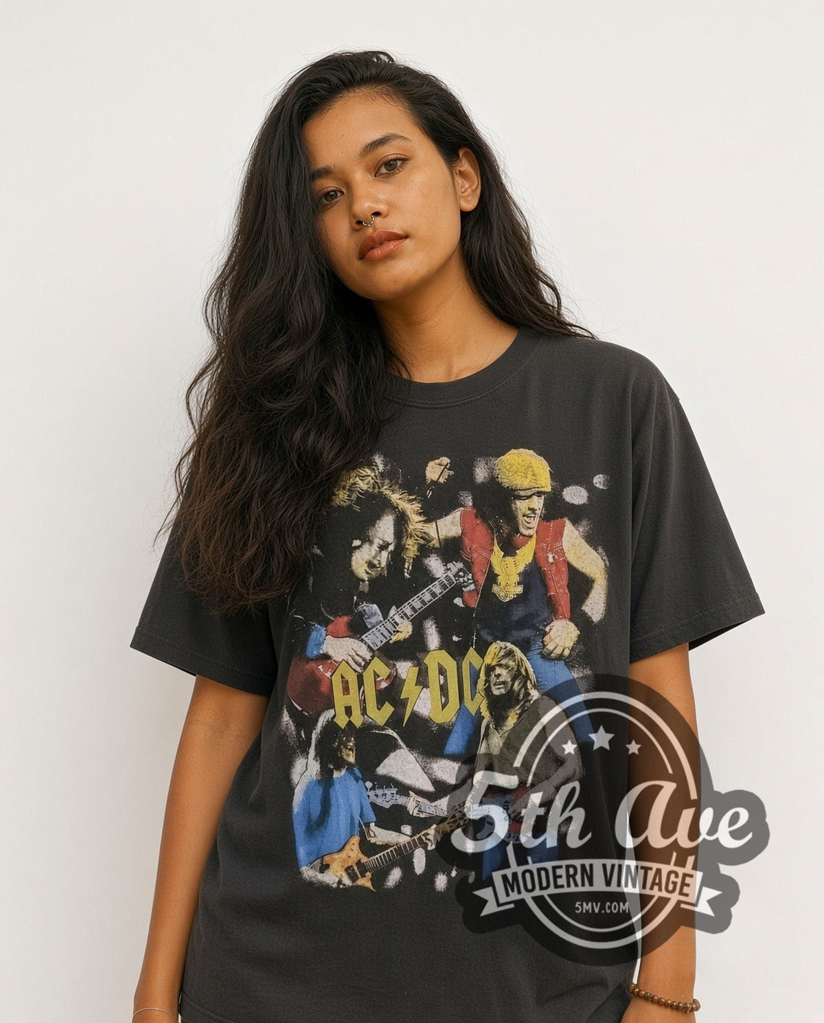 Model wearing the AC/DC Rock Legends vintage band t-shirt