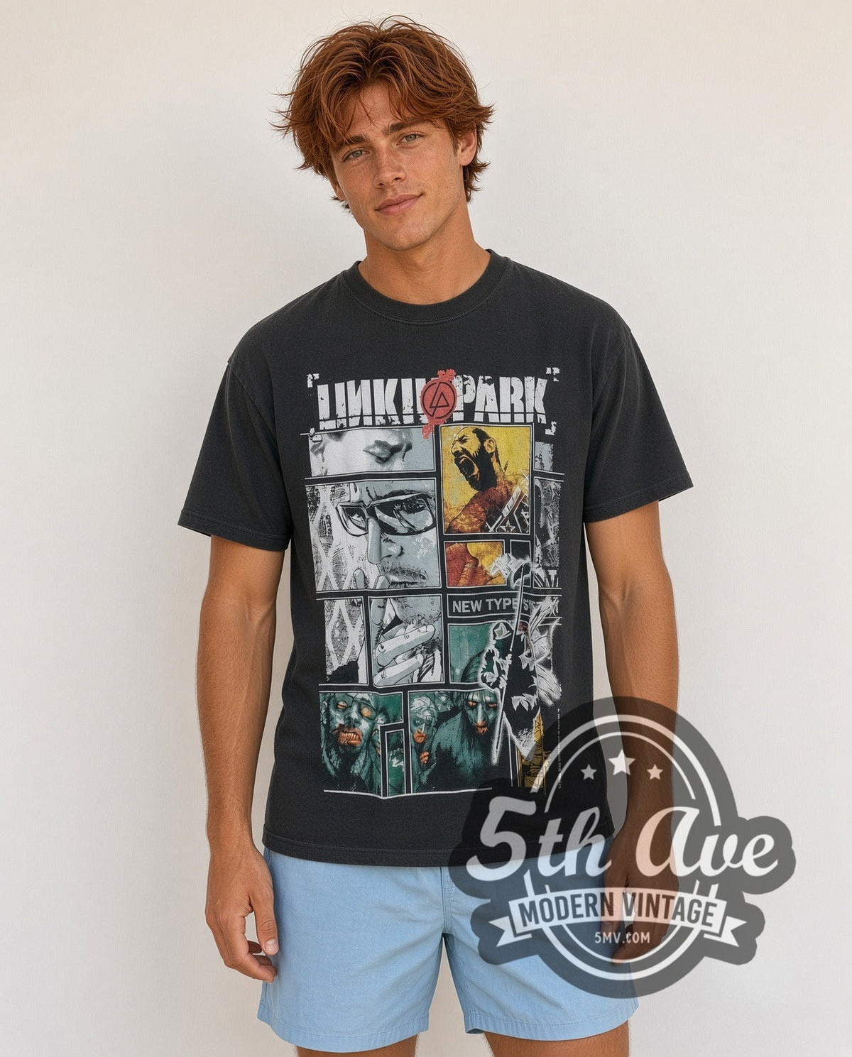 Model wearing the Linkin Park Classic Portrait vintage band t-shirt