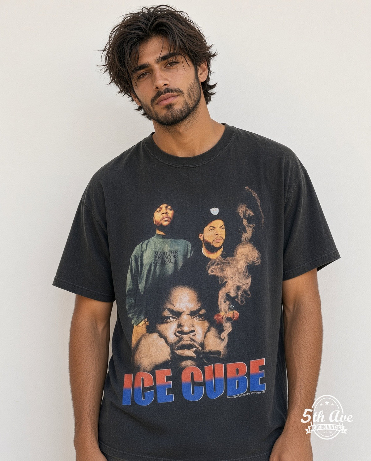 Model wearing the Ice Cube vintage band t-shirt
