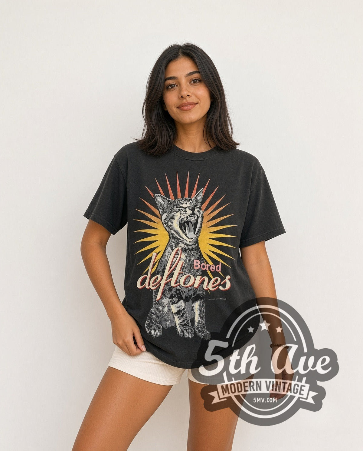 Model wearing the Deftones Bored vintage band t-shirt