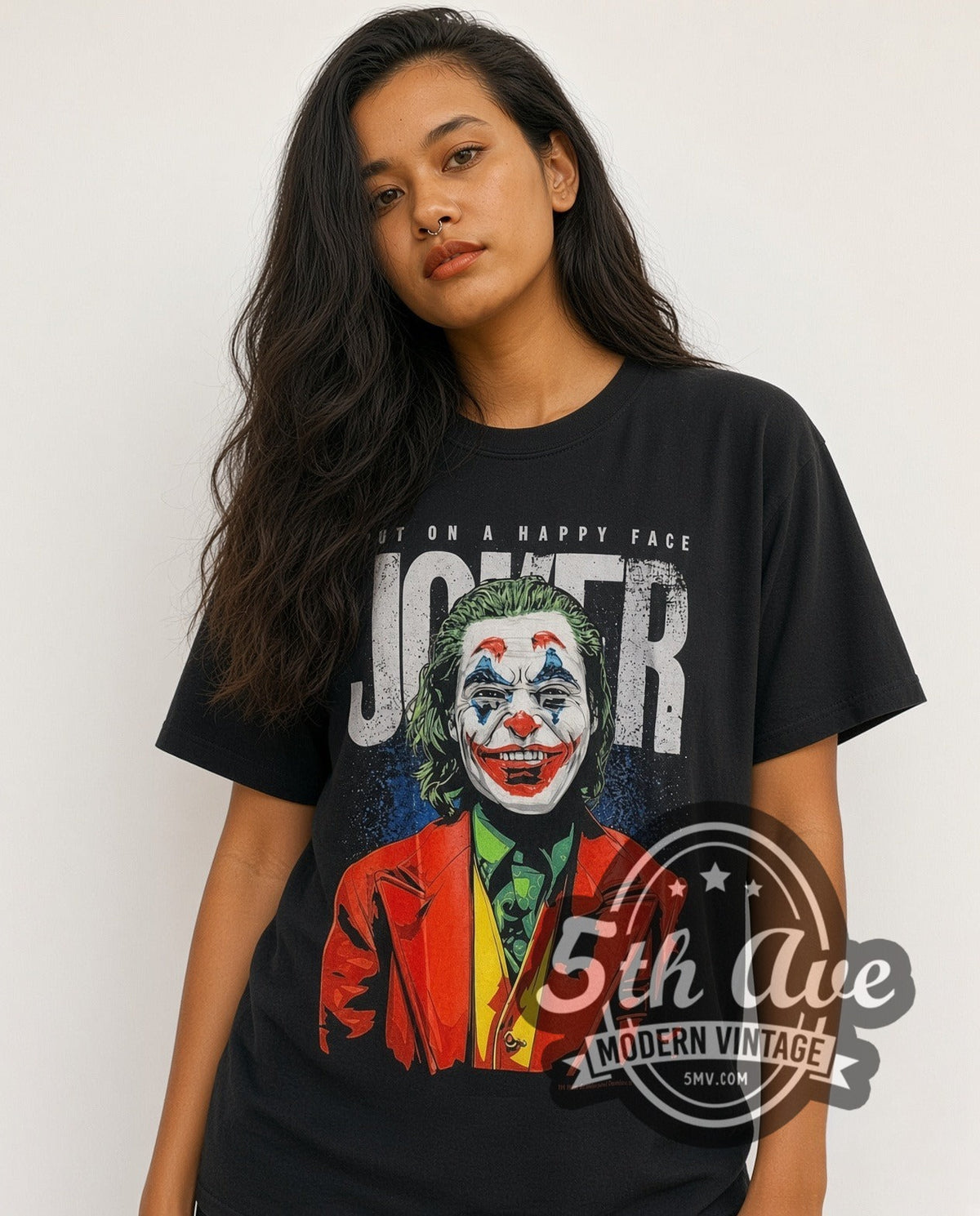 Model wearing the Joker Arthur Fleck vintage graphic t-shirt