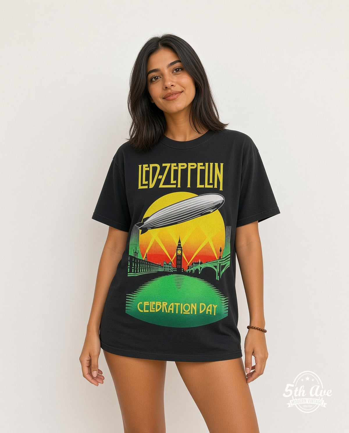 Model wearing the Led Zeppelin Celebration Day vintage band t-shirt