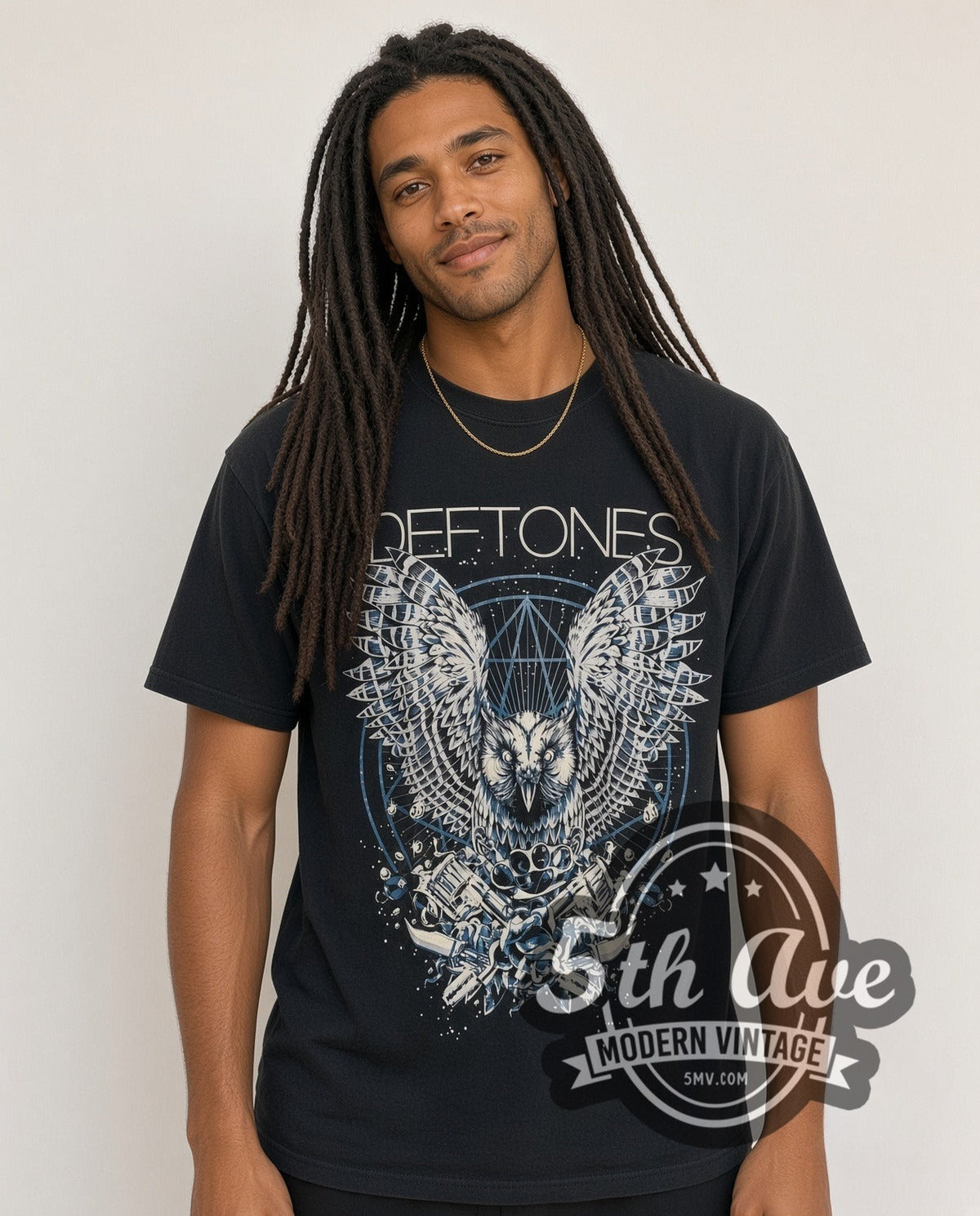 Model wearing the Deftones Diamond Eyes vintage band t-shirt