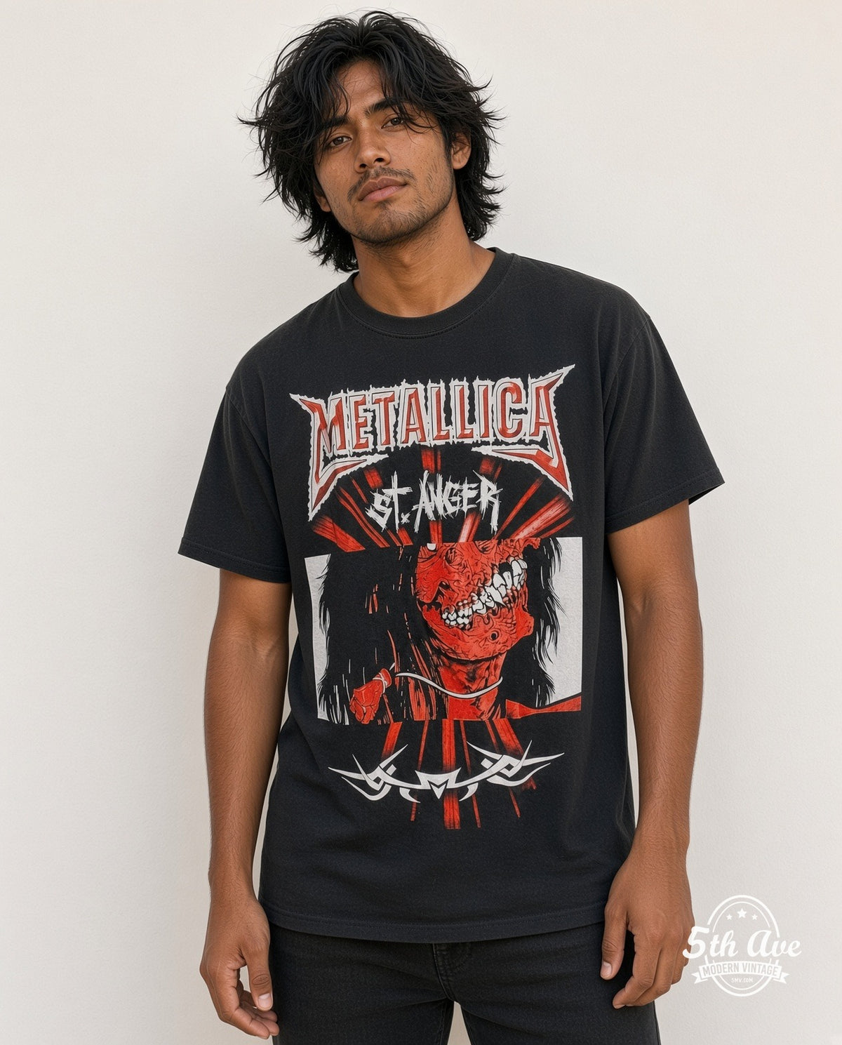 Model wearing the Metallica St. Anger vintage band t-shirt