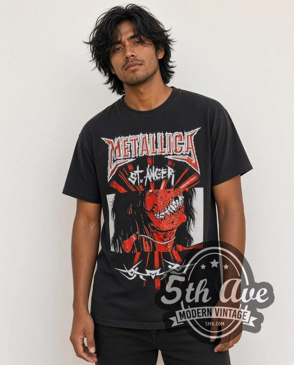Model wearing the Metallica St. Anger vintage band t-shirt