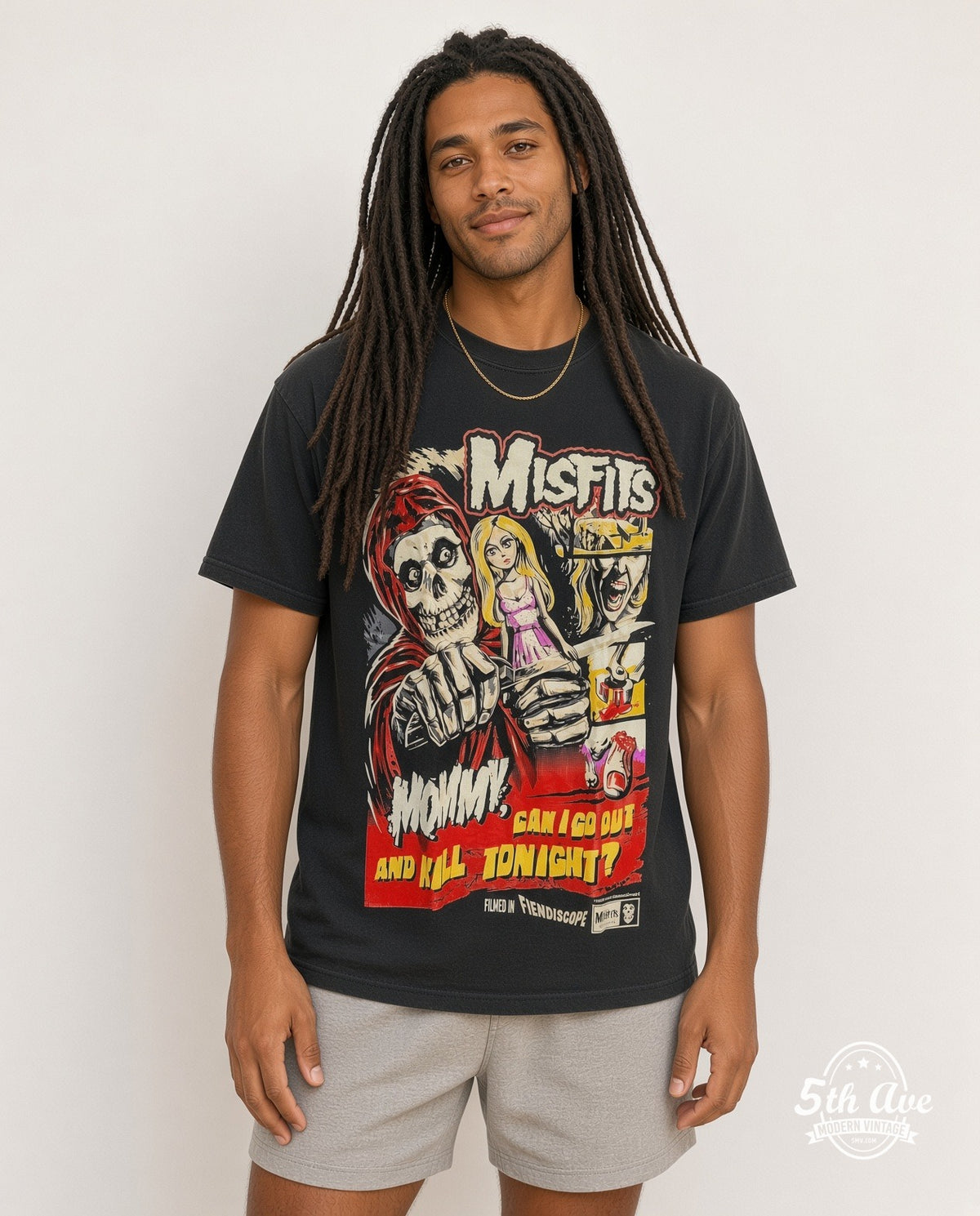 Model wearing the Misfits Mommy vintage band t-shirt