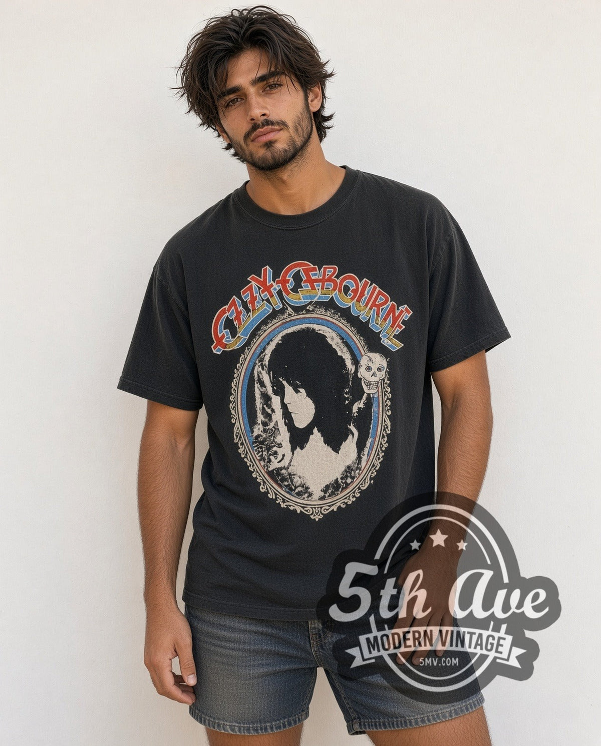 Model wearing the Ozzy Osbourne On Tour vintage band t-shirt