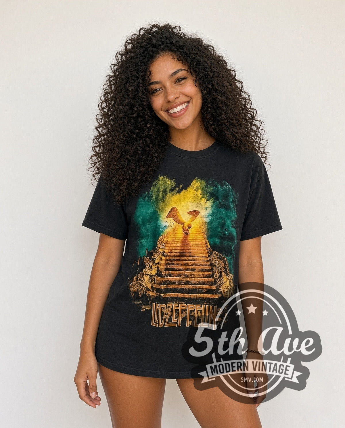 Model wearing the Led Zeppelin Stairway Sunset vintage band t-shirt
