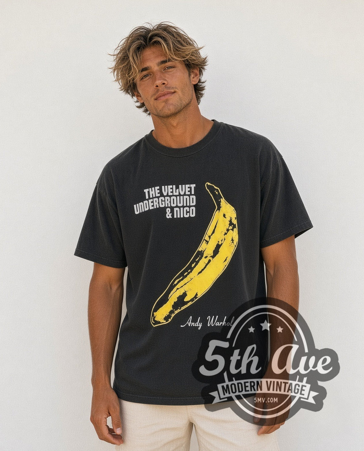 Model wearing The Velvet Underground vintage band t-shirt