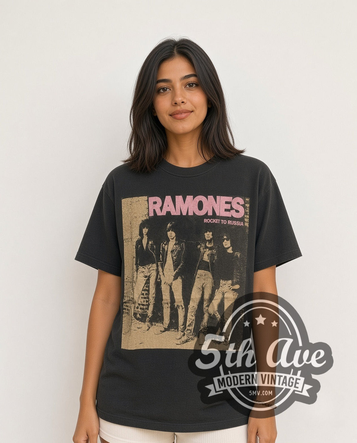 Model wearing The Ramones Live at the CBGB's 1977 vintage band t-shirt