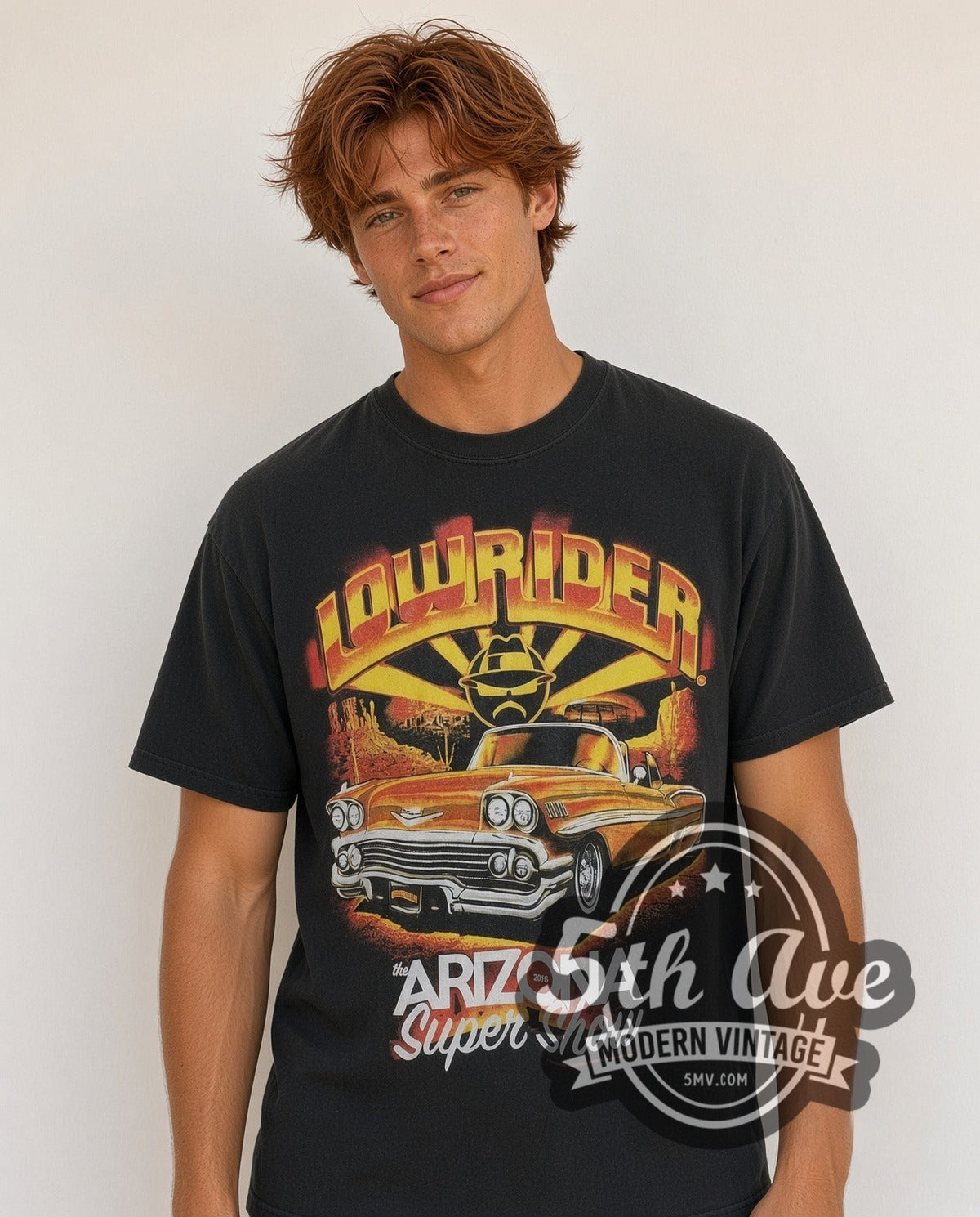 Model wearing the Rollin Hard The Arizona Super Show vintage graphic tee