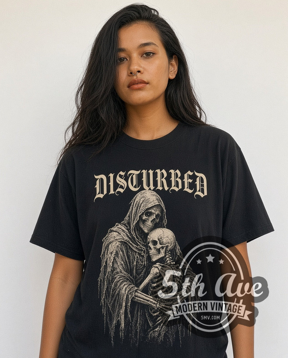 Disturbed The Guy Skeleton Duo vintage band tee laid flat, photo 4