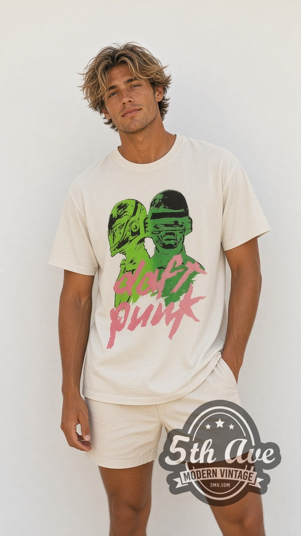 Model wearing the Daft Punk Graphic vintage band t-shirt