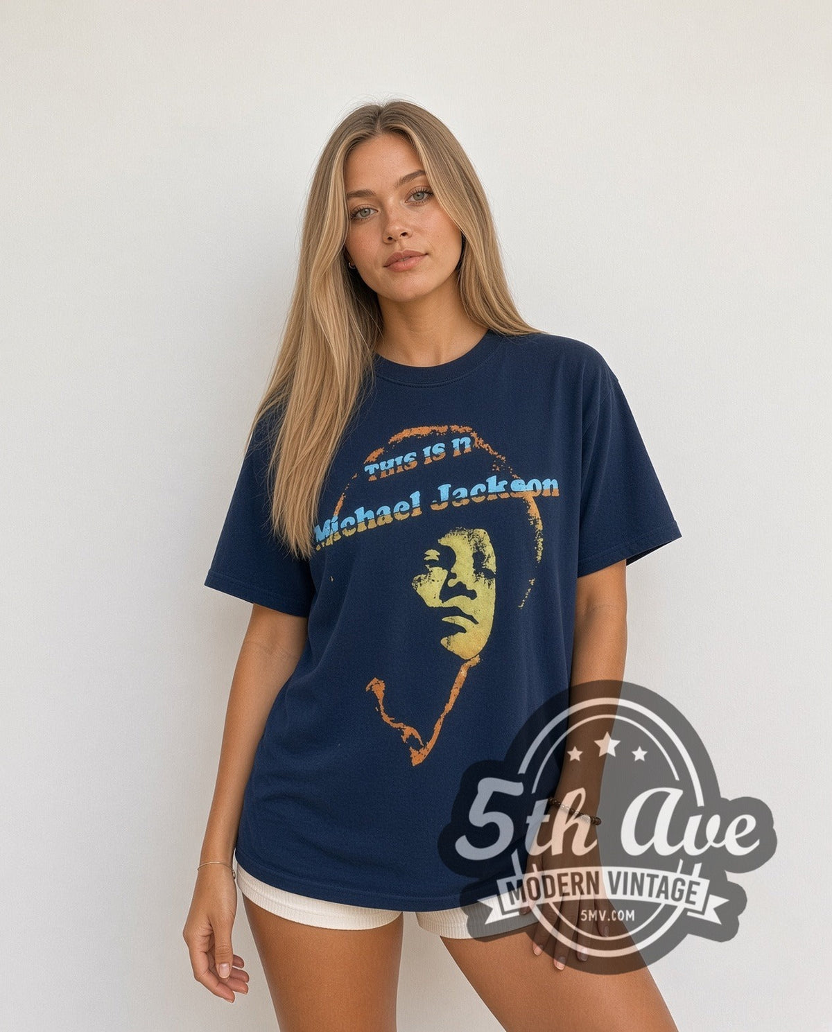 Model wearing the Michael Jackson This Is It vintage band t-shirt