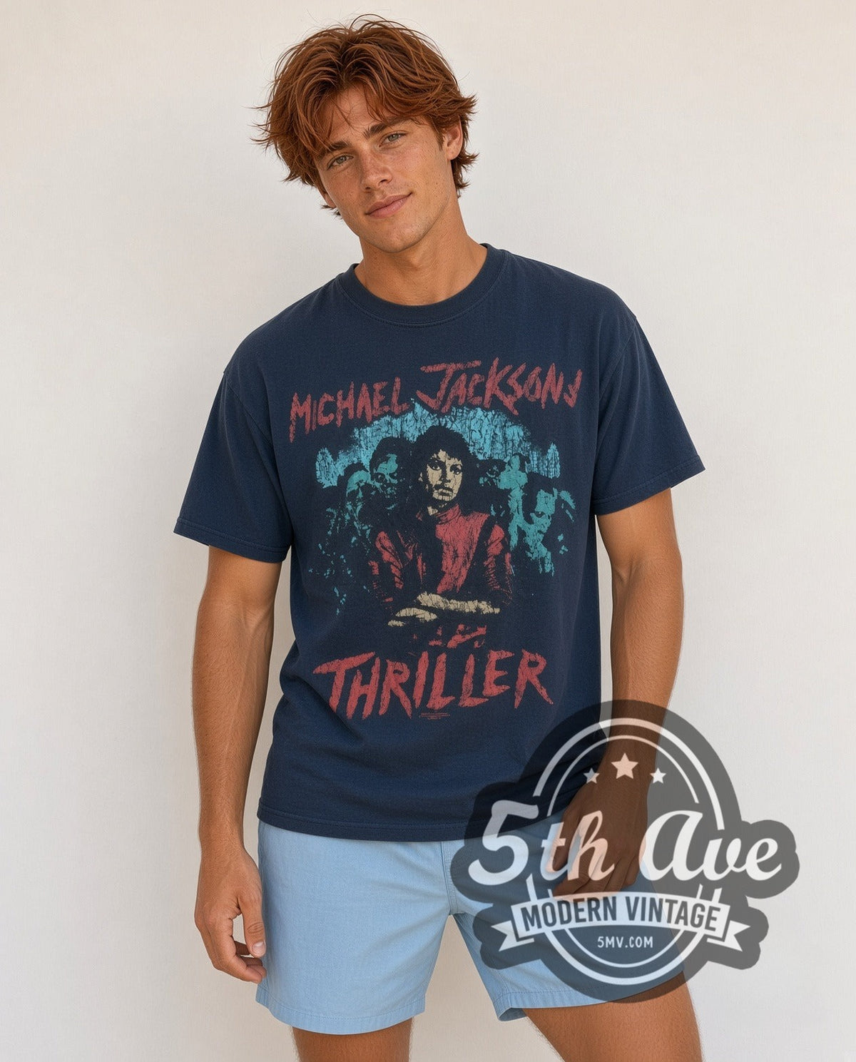 Model wearing the Michael Jackson Thriller vintage band t-shirt
