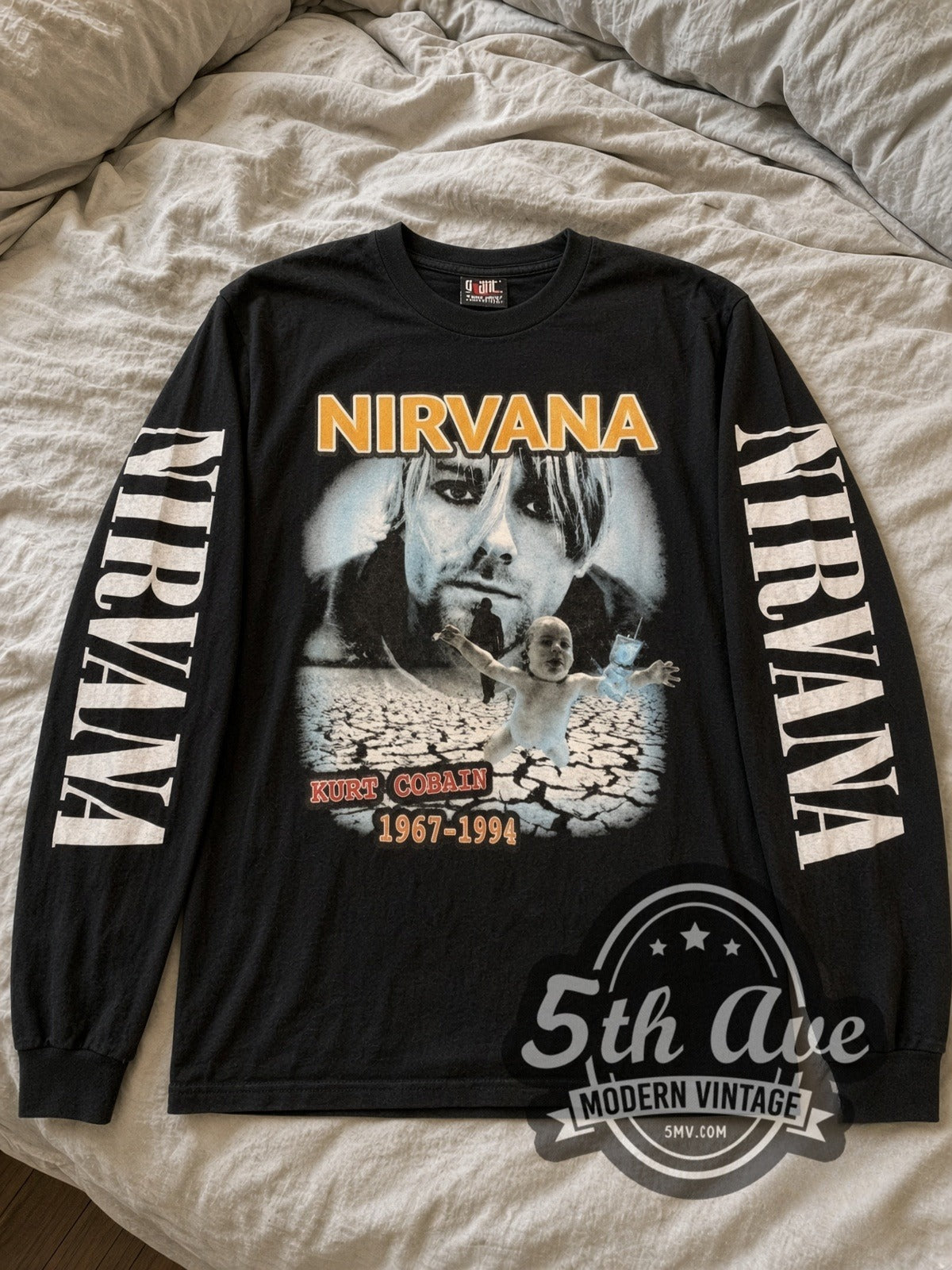Nirvana Kurt Cobain 1967-1994 vintage band long sleeve tee laid flat